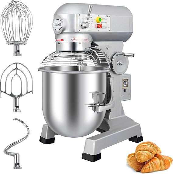 LEEVOT 20Qt 1100W Commercial Food Mixer, Commercial mixer 3-Speed Adjustable Heavy Duty Stand Mixer with Stainless Steel Bowl for Bakery Pizzeria.