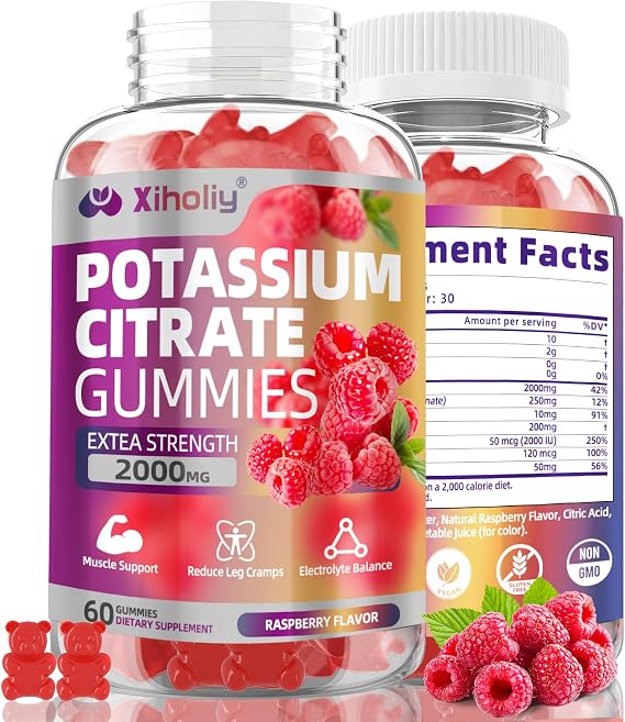 Potassium Citrate Gummies 2000mg, High Potency Electrolyte Gummies, 60 Chew