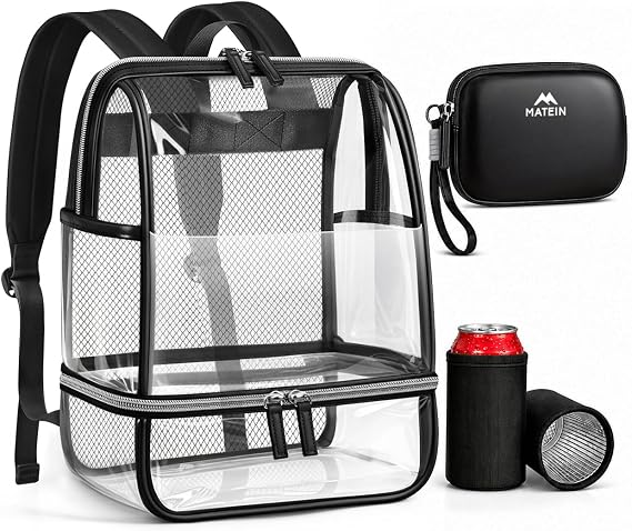 MATEIN CLASSIC TPU Clear Backpack Stadium Approved, Dual-Layer Stadium Bag