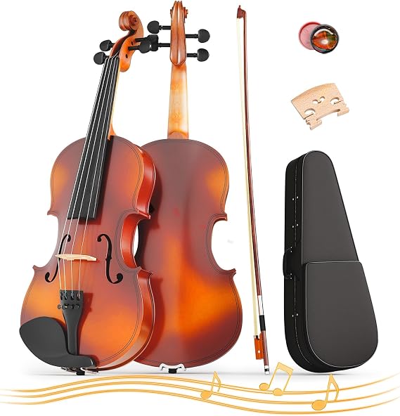 4/4 Beginner Violin Kit for Adults, Complete Full Size Violin Set with Portable Case, Bow, Rosin, Natural