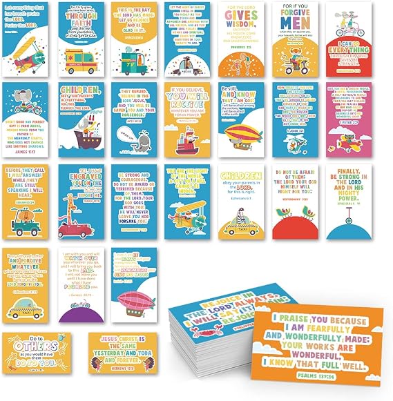 60 Mini Bible Verse Cards, Daily Devotional Prayer Card for Kids