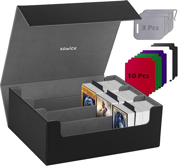 1800+ Card Deck Case PU Leather Trading Cards Holder Microfiber Lined MTG Deck Box for Yugioh Booster Boxes, Baseball, MTG Bloomburrow Large MTG Storage Deck Box (Black/Grey)