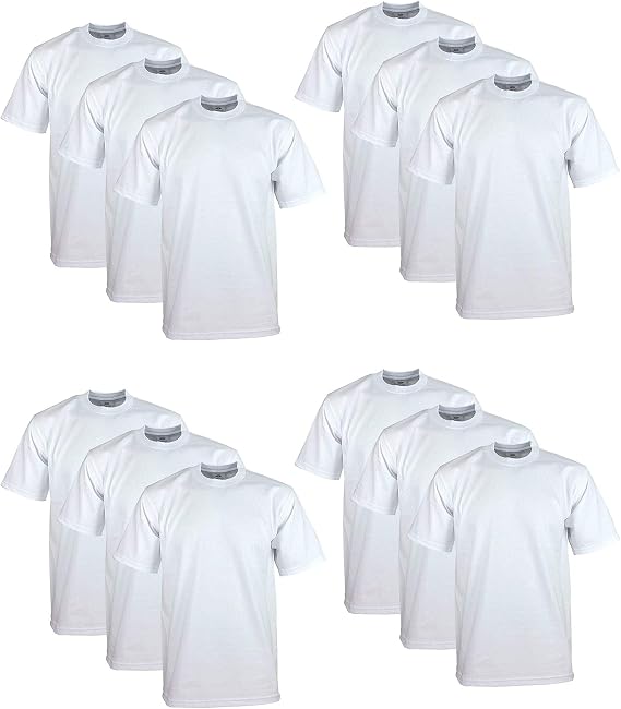 Pro Club Men's 12-Pack Heavyweight Cotton Short Sleeve Crew Neck T-Shirt, White, X-Large