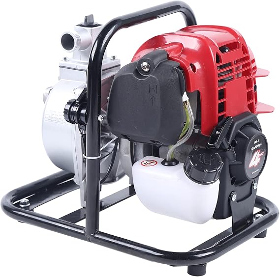 Gasoline Water Pump for Irrigation, 38CC Air-Cooled 4 Stroke 1 Inch Intake Portable Gas Engine Water Transfer Pump for Pool, Landscaping or Gardening, Red