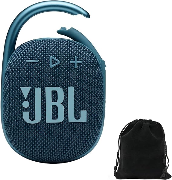 JBL Clip 4 Portable Bluetooth Speaker Bundle with Deluxe CCI Protective Carrying Pouch (Blue)