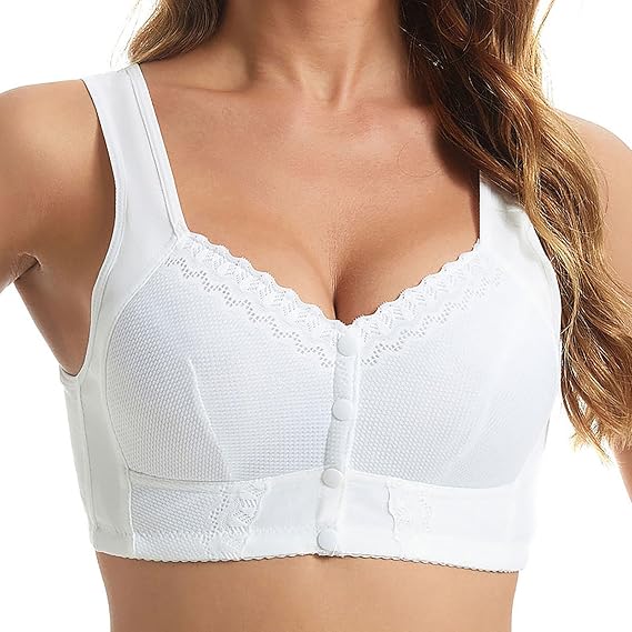Evybliss Bra, Moona Bra - Front Closure Breathable Bra for Seniors Comfort Cotton Solid Lace Wireless Push Up Bra