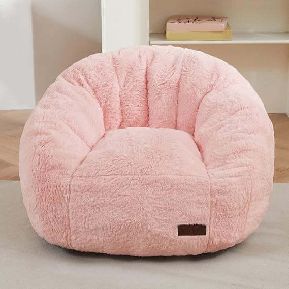 MAXYOYO Bean Bag Chair for Kids, Shell Shaped Bean Bag Sofa Floor Sofa | Toddler Chair Faux Fur Floor Sofa, Stuffed Accent Bean Bag Sofa for Playroom, Nursery Room, Pink