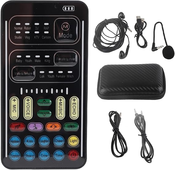 i9 Live Stream Voice Changer Set, Mini Sound Card with 8 Voice Effects, Portable Audio Recorder for Game Music Recording, Phone Computer Sound Changer