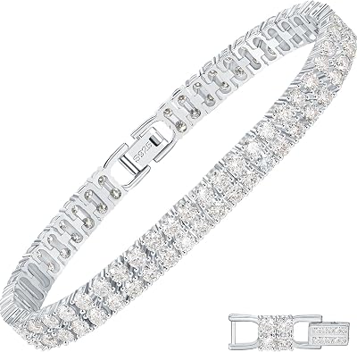 YIMERAIRE 2 Row Moissanite Tennis Bracelet wExtender Link, 3.2Ct-17.0Ct Lab Created Moissanite Bracelet For Women S925 Sterling Silver D Color VVS1 6.5Inch7Inch7.5Inch