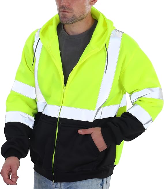 sesafety Class 3 High Visibility Sweatshirt for Men,Hooded Pullover,Hi-Vis Safety Hoodie Pullover Sweatshirt