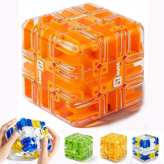Puzzle Maze Cube for Adults & Kids, 3D Labyrinth Magic Brain Teaser Game, Educational Sensory Learning Toys Birthday Gift for 5 6 7 8 12+ Years Old Boys Girls(Orange)