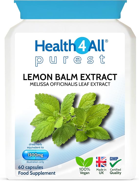 Lemon Balm Extract 1500mg, 60 Capsules, 2 Months Supply, Sleep Support | High Strength Vegan Melissa Supplement, Purest: no additives | Made in UK by Health4All