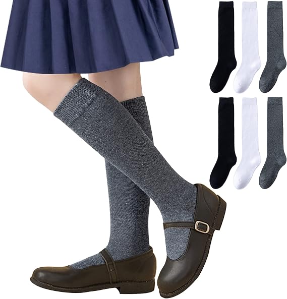 Girls' Knee High Cable Knit/Ribbed School Uniform Socks - 3/6 Pack Seamless Tube Socks for Kids Soccer - Unisex, 3-14 Years