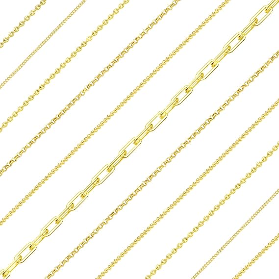 Gold Necklace Chains for Jewelry Making, 59 Feet 5 Style Necklace Jewelry Chains for DIY Necklaces Bracelets Anklet Craft Making Supplies with Jump Rings Lobster Clasp Connectors Soft Tape Measure