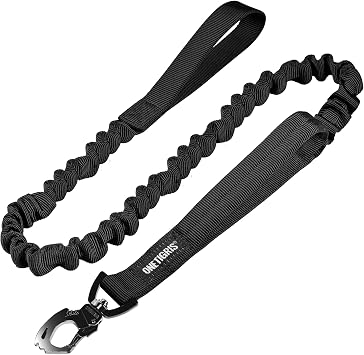 Tactical Dog Training Bungee Leash with 2 Control Handle Quick Release Nylon Leads Rope (Black)