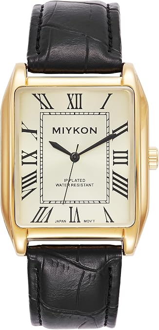 Miykon Men Vintage Tank Dress Watch, Genuine Leather Strap, Water Resistant