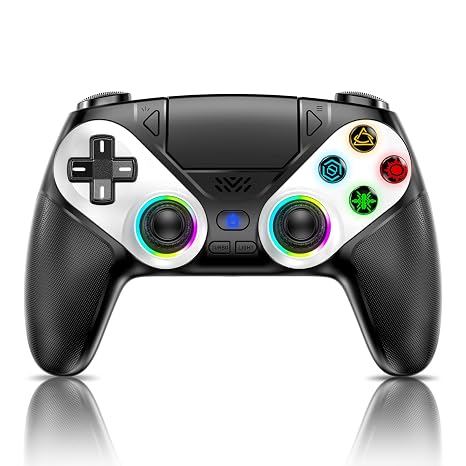 Gamrombo LED Wireless Controller for PS5, Compatible with PS5 Pro/Slim/PC, Dual Vibration, Macro/Turbo Function, 3.5mm Audio Jack, 6-Axis Motion Control Gamepad with Speaker(Black)