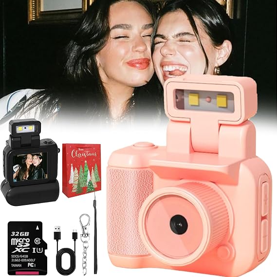 Retro Mini Camera,Retro Snap Camera,Miniretroflex Nostalgic Camera,2025Tiny Nostalgic Camera,1080P Vintage Small Digital Camera,Hd Mini Camera with LED Flash Light,for Vlog (Pink, 16G)