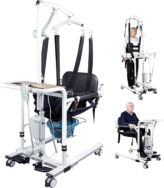 5 in 1 Upgrade Electric Transfer Lift Chair with Hoist Brackets for Home, Adjustable Height Patient Nursing Lift Wheelchair with 4 Casters for Seniors