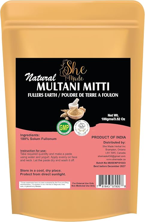 Multani Mitti Powder Natural for Face | 100gms (3.52 Oz) | 100% Pure & Natural Fullers Earth Indian Healing Clay for Deep Cleansing, Tan Removal & Even Skin Tone
