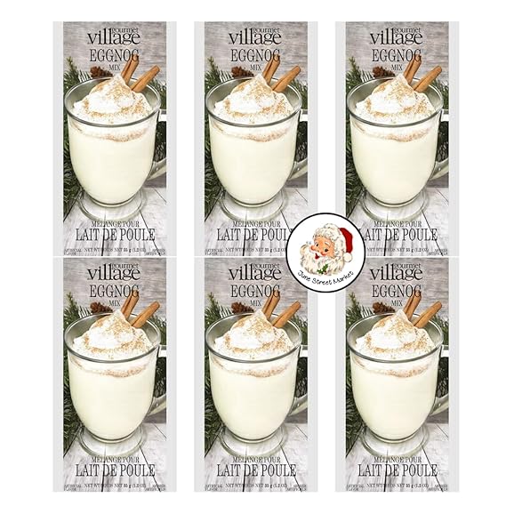 Gourmet du Village Holiday EGGNOG Instant Drink Mix PACKET - 6 Pack of Single-Serving Pouches - with June Street Market Sticker