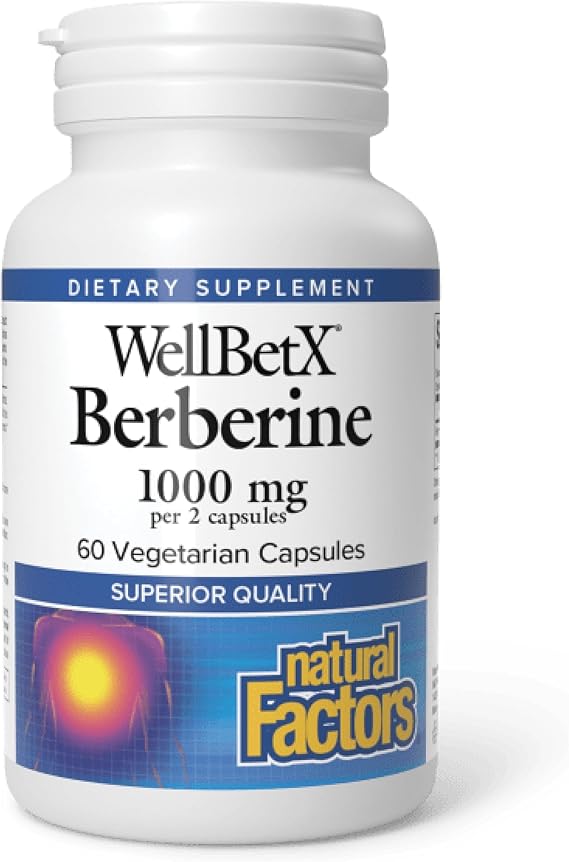 Natural Factors WellBetX Berberine - Daily Supplement Supports Metabolic Health - Formula Supports Healthy Heart - Gluten-Free & Vegan - 60 Vegetarian Capsules 60 Servings