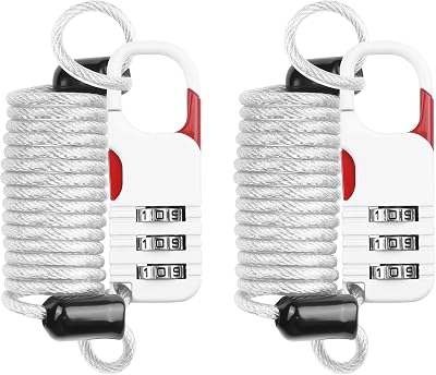 YAODHAOD Luggage Lock,TSA Approved Travel Lock,3 Digit Combination Padlock Spring Cable Lock 80cm for School Gym Locker, Helmet, Gate, Fence, Luggage,Suitcases2PCS White