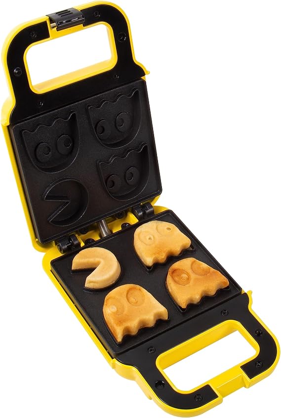 PAC-MAN Waffle Maker by Fizz Creations Officially Licensed Retro Arcade Breakfast Appliance, Creates 4 Fun PAC-MAN & Ghost Shaped Waffles, Non-Stick, Easy Clean.