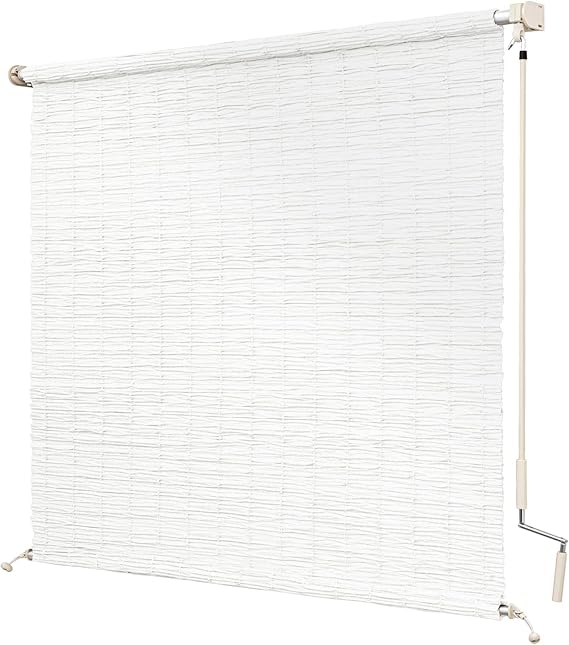 Cordless Outdoor Roller Shades for Patio, Privacy Roller Blinds for Windows Wand Operation Exterior Roll-up Shade Thermal Insulated Sheer Window Shades,Pure White, 80% Blackout