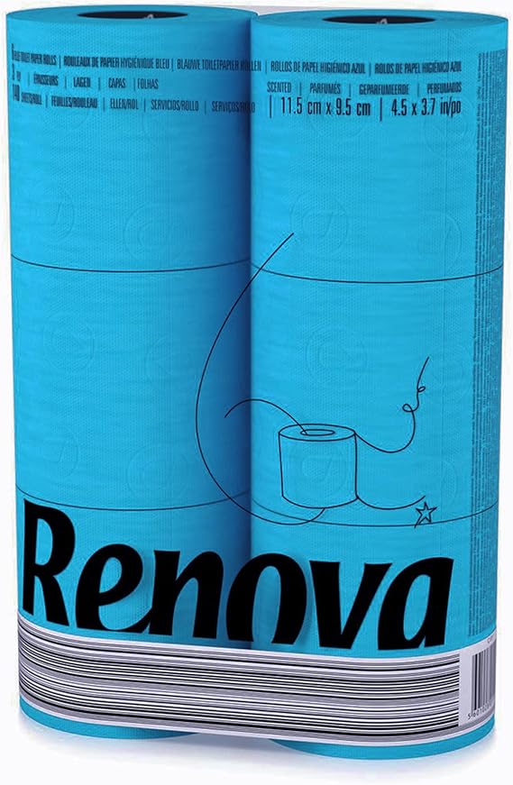 Renova Toilet Paper 3-Ply, Pack of 6 Compact Rolls, 140 Sheets, Soft, Blue