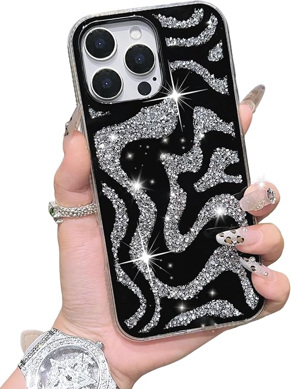 Bling Case for iPhone 16 Pro MAX with Glitter Sparkle Diamond, Shiny Crystal Rhinestone TPU Bumper Protective Case Cover for iPhone 16 Pro MAX 6.9 inch (Shining Waves)