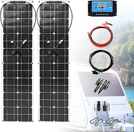 400W Flexible Monocrystalline Solar Panels with 40A Solar Regulator Photovoltaic Module for Off- Grid System Motorhome RV Caravan Camper Boats Roofs Uneven Surfaces 2 * 400W
