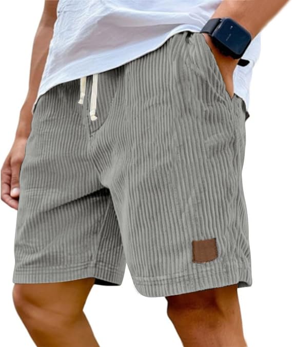Men's Summer Shorts Elastic Waist Pockets Comfy Soft Knee Length 9 Inch Inseam Loose Wide Leg Casual Travel Outfits