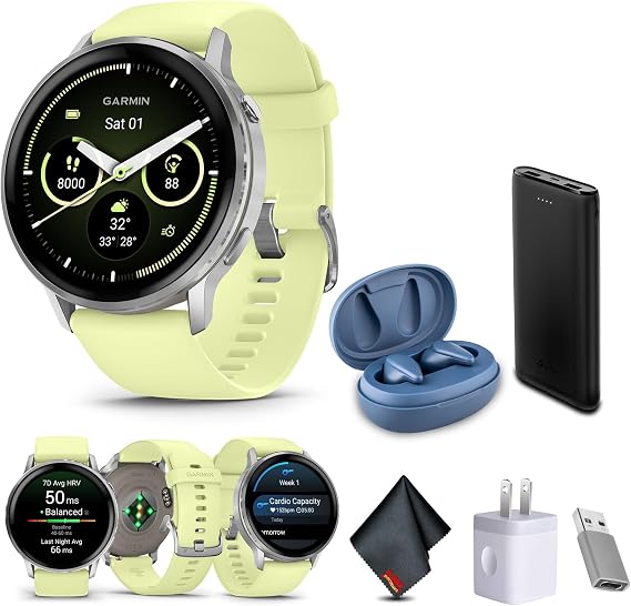 Garmin Venu 4, 45mm, Advanced Fitness and Multisport Tracker GPS Smartwatch, 1.4" AMOLED Display, Built-in Flashlight, 12 Days of Battery Life, Silver with Citron Silicone Band (Watch Bundle)