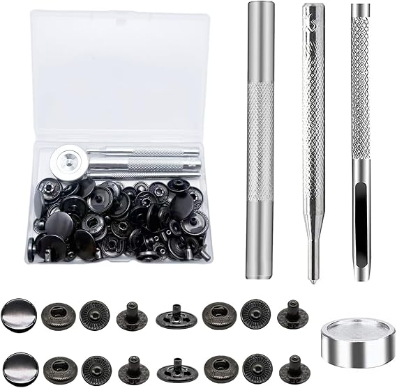 15mm Brass Snap Fasteners Kit 80Pcs (20 Sets) with 4PCS Installation Tools for Clothing, Jeans, Leather, Bags, DIY Craft
