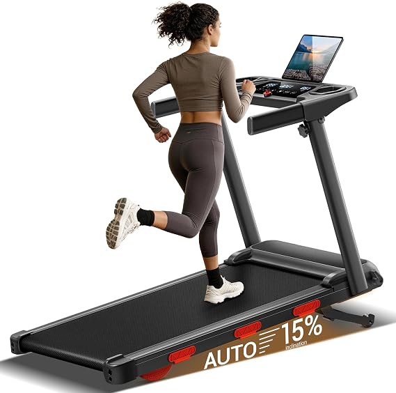 LONTEK 15% Auto Incline Treadmills for Home, 10S Folds Away Portable Treadmill with Led Screen & Handle Bar Up to 300LBS Capacity, 3.0HP 7-Layer Shock-Absorbing Walking Pad Treadmill 0.6-7.2MPH