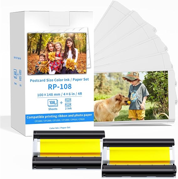 Compatible for Canon Selphy CP1500 CP1300 Ink and Paper Set RP-108IN RP108