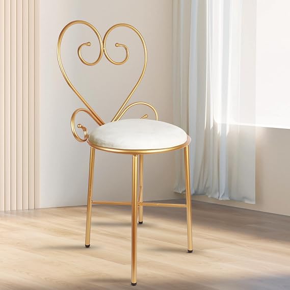 Gluck Plants Vanity Chairs, Velvet Makeup Chair, White Stool Ottoman Modern Dressing Chair, Golden Metal Frame Velvet Seat for Girls Bedroom, Living Room, Beauty Room