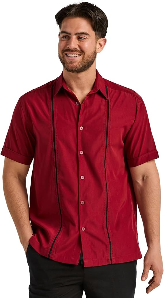 Cubavera Paneled Short Sleeve Shirt for Men, Classic Fit, Wrinkle Resistant, Casual Button-Down Shirt With Spread Collar