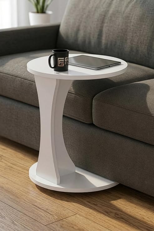 Reyo Falez Tekerlekli Yan Sehpa Modern C Sehpa Minimal Tasarım Yuvarlak Orta Sehpa Salon Koltuk Yanı 6096 Beyaz