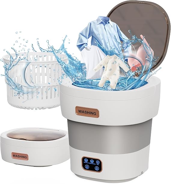 Portable Washing Machine - The Upgraded 12L Foldable Mini Washer with Powerful Cleaning & Low-Noise Design | Perfect for Household, Baby Clothes, Travel, Apartments/Dorms/RVs (Grey-White)