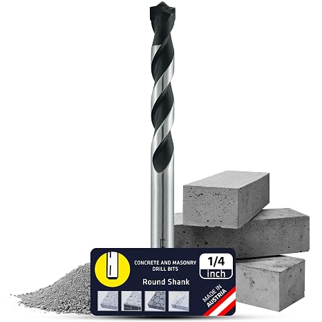 ALPEN 1/4" Masonry Drill Bit Tungsten Carbide-Tipped, Hex Shank for Concrete, Brick, Stone, Tile & Cement Fast, Precise Hammer Drilling Austrian Engineering