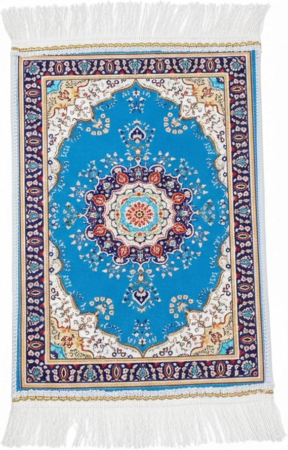 Mini Prayer Mat - Portable Small Prayer Rug with Traditional Pattern & Tassels, Blue for Home Travel Salah