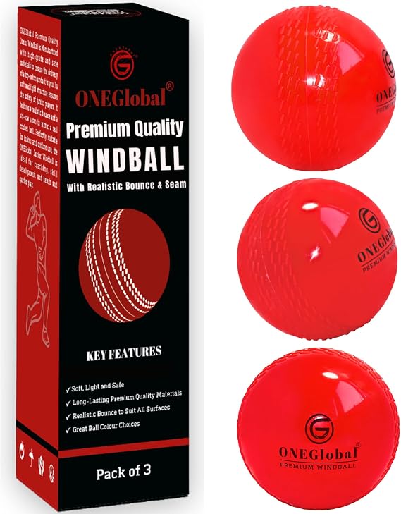 Premium Windball Soft Cricket Ball | Durable, Embossed Seam, True Bounce & Swing | Wind Ball Cricket Balls for Outdoor & Indoor Practice, Coaching, Garden & Beach Games
