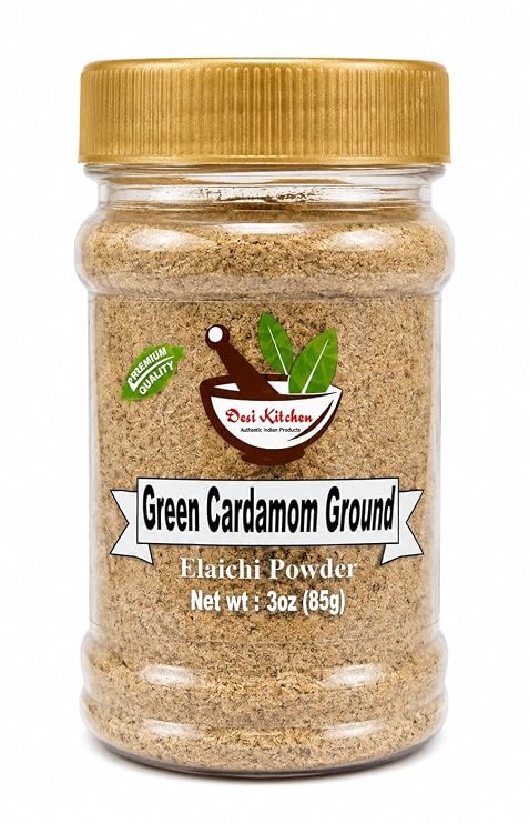 Desi Kitchen Green Cardamom Ground 3oz | Indian Pure Green Elaichi Powder | Salt Free | Vegan | NON GMO | By Rani Foods