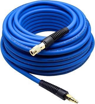 YOTOO Hybrid Air Hose 3/8-Inch by 100-Feet 300 PSI Heavy Duty, Lightweight, Kink Resistant, All-Weather Flexibility with 1/4-Inch Industrial Quick Coupler Fittings, Bend Restrictors, Blue