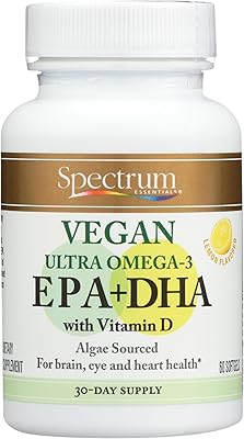 Spectrum Essentials Soft Gels, Vegan Ultra Omega-3 EPA and DHA with Vitamin D, 60 Count