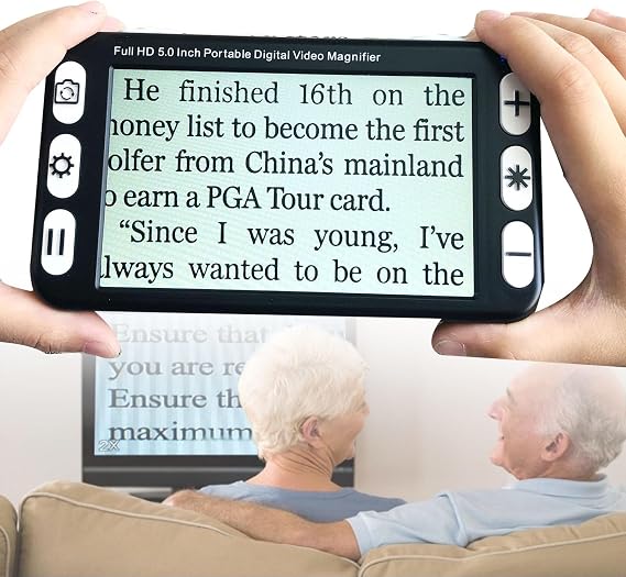 Portable Digital Video Magnifier Electronic Reading Aid 5 Inch LCD Screen for Low Vision People Seeing Small Prints 2X-48X Zoom, with Light 26 Color Modes, HDMI & AV Output