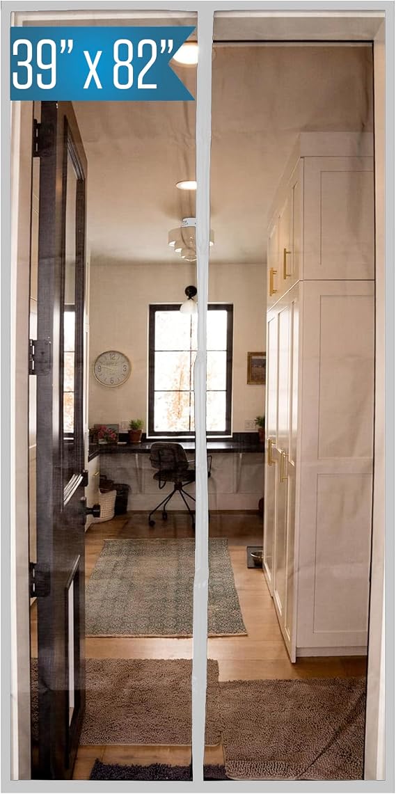 Fenestrelle Magnetic Screen Door, Fits Door Size 37" x 80", White Trim | Screen Size 39" x 82" Magnetic Screen Door with Heavy Duty Fiberglass Mesh, Self Closing Magnetic Seal