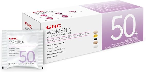 GNC Women's 50+ Vitapak, 5-in-1 Multivitamin Pack, 30 Servings | Supports Healthy Hormones with Soy Isoflavones, Energy and Immunity with Iron, Biotin, and Zinc, Plus CoQ10 for Heart Health